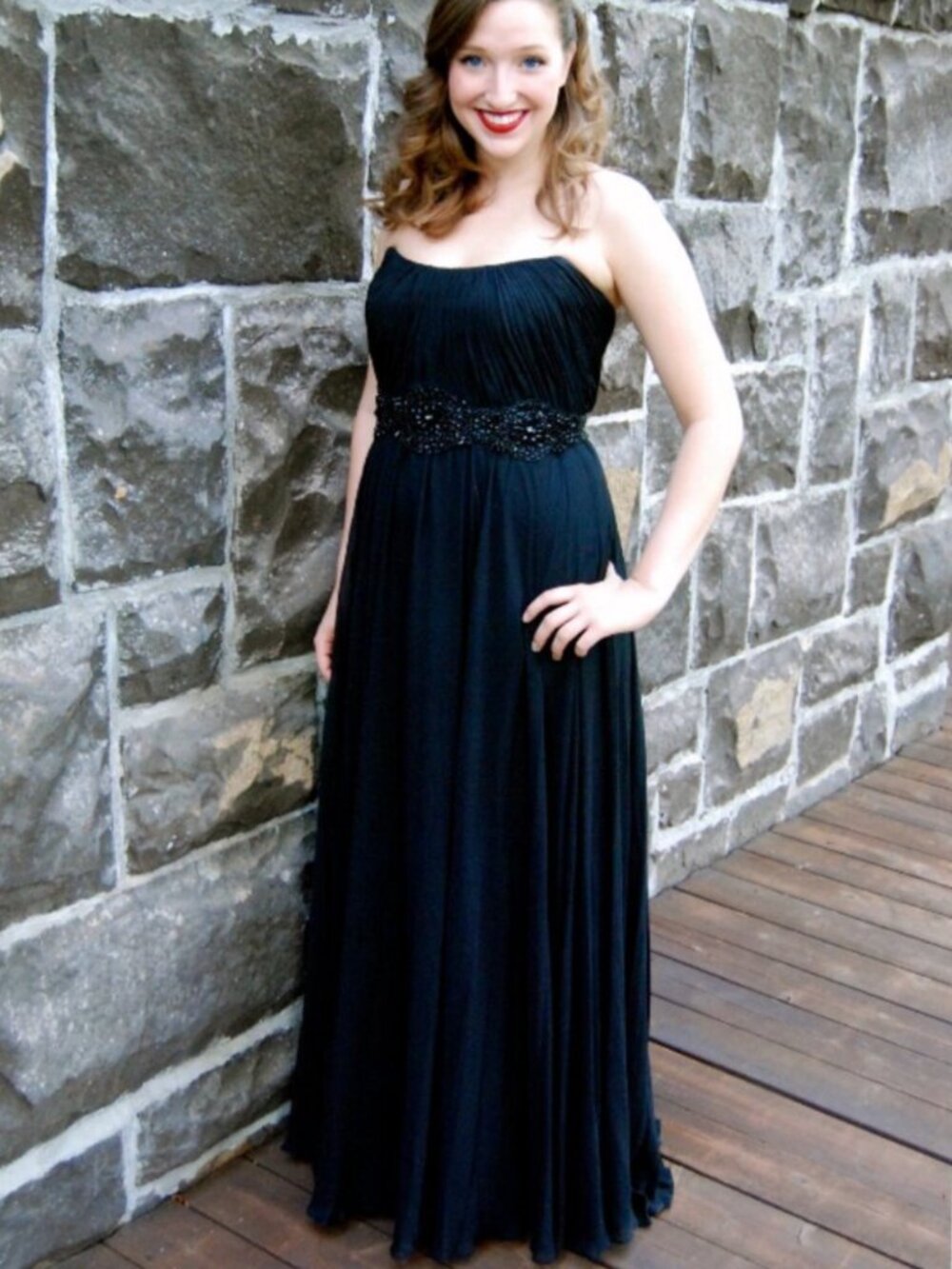 EUC Theia Black Beaded Fit and Flare Flowy Gorgeous Gown - Women's 10
